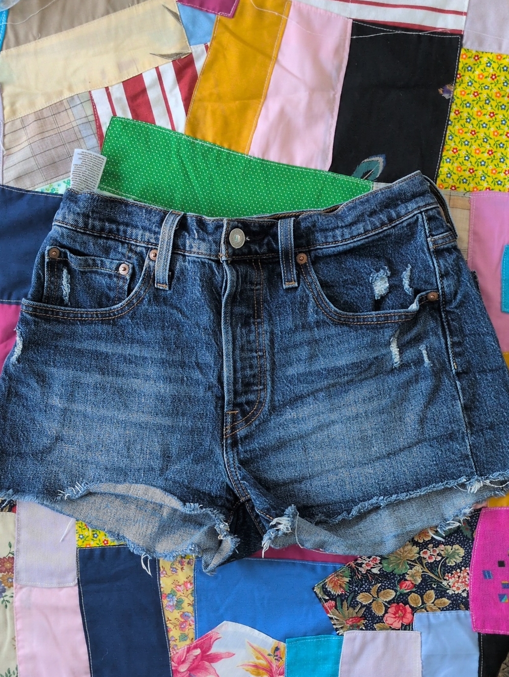 Classic 501 Levi's Dark Blue Frayed Hem Denim Shorts